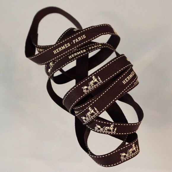 Hermes Paris Authentic Designer Ribbon Gift Wrapping Brown 2 Yards 10 Inches - Picture 1 of 3